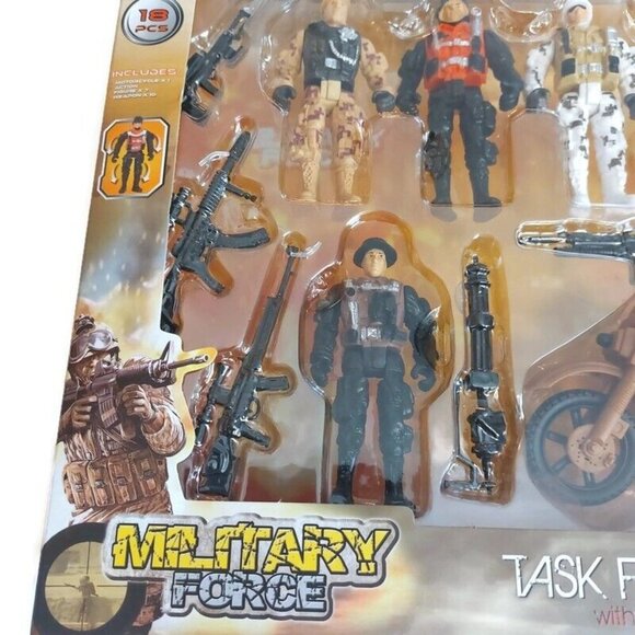 Military Force Task Force Playset 4" Action Figures 18 Pieces Motorcycle Ages 3+ - Picture 3 of 6